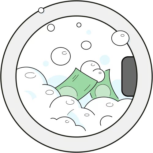 This illustration depiction of money laundering shows banknotes in a washing machine.