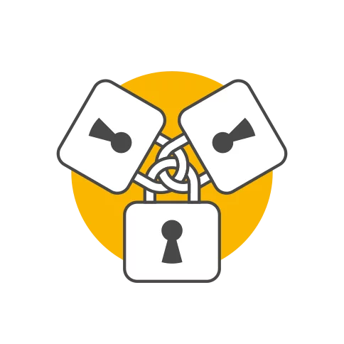An illustration showing three padlocks that are chained together.
